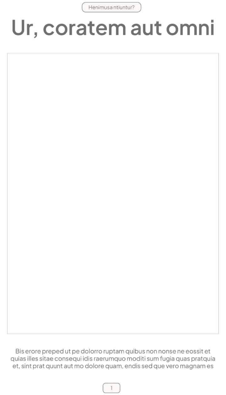A story page template with a title, a large image area, a text area and the page number